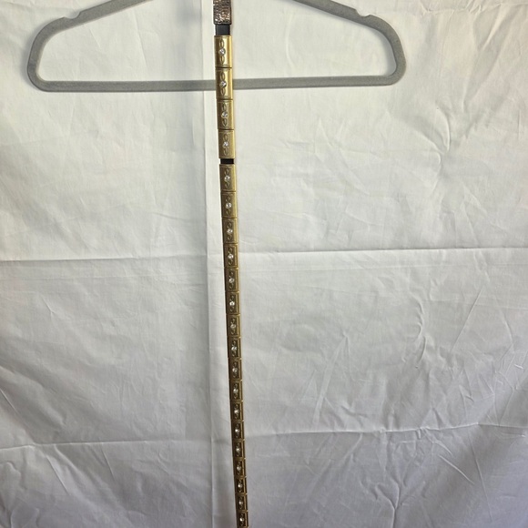 Nanni Italian Gold and Rhinestone Patterned Belt with Leather main image 4